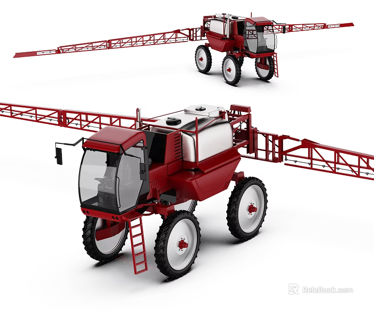 High Performance Red Agricultural Sprayer Machine With Long Boom And Large Wheels 3d model