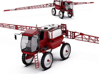 High Performance Red Agricultural Sprayer Machine With Long Boom And Large Wheels 3d model