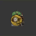 Old Green And Yellow Rusty Train Tank With Metal Brackets And Wheels