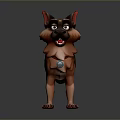 3D Character Dog German Shepherd Style With Brown Black Fur Red Ears Blue Collar Pendant