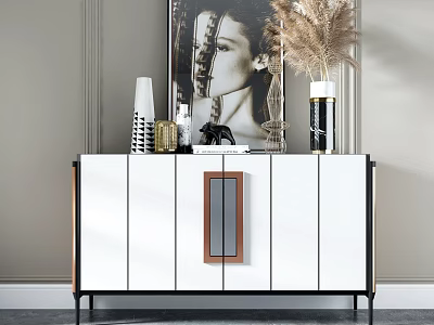 Modern Entryway Cabinet Sideboard With Decorative Painting Pampas Grass And White Black Finish 3d model