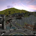Aerial Planning for Residential Community Featuring Mixed Buildings Green Hills and Central Fountain Plaza