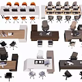 Modern Office Desks In Various Styles With Matching Chairs And Workspace Items