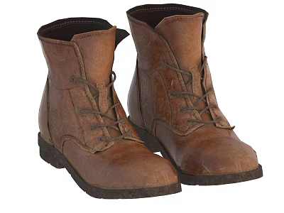 Brown Leather Lace Up Ankle Boots with Black Sole and Classic Design 3d model