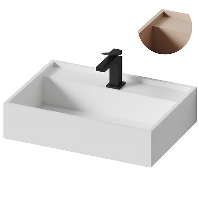 Modern White Square Countertop Wash Basin For Home Bathroom With Black Faucet 3d model