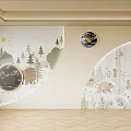 Forest Animal Themed Background Wall With Trees Bears Moon Globe And Arched Design 3d model
