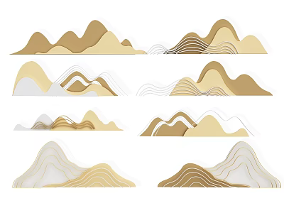 Abstract Mountain Artwork With Various Gold Beige White Line Patterns And Styles 3d model