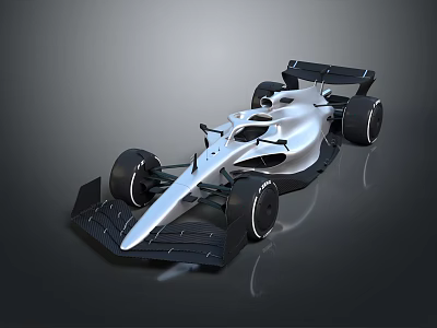 Silver F1 Race Car With Sleek Aerodynamic Body Large Tires Rear Wing And Sporty Design 3d model