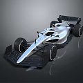 Silver F1 Race Car With Sleek Aerodynamic Body Large Tires Rear Wing And Sporty Design