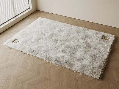 Soft Plush Square Rug On Herringbone Wooden Floor In Bright Room 3d model