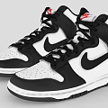 High-top Black And White Sneakers With Nike Logo On Side Red Tongue And Black Laces
