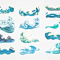 Blue And White Decorative Wave Patterns With Various Design Styles 3d model