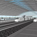 Modern Train Station Interior With Arched Roof Transparent Glass Platforms And Tracks