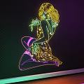 Neon Colored Female Silhouette Decorative Light with Illuminated Design on Dark Background