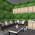 Elegant Beauty Hair Salon Interior With Green Plant Wall Wooden Cabinets And Comfortable Sofa