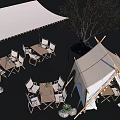 Garden Landscape With Tent Canopy Outdoor Tables Chairs Tree Stones And Plants