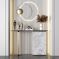 Modern Console Table Interior With Marble Top Golden Decor And Circular Lighting 3d model