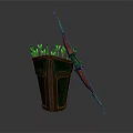 Green And Brown Longbow With Quiver Filled With Arrows As Traditional Archery Weapon