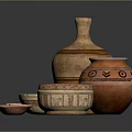 Handcrafted Clay Pottery Sculptures With Carved Patterns And Various Vessel Shapes
