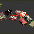 Decorative Ornament Set with Black Red Pink Open Closed Boxes and Brand Logo Designs
