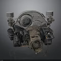 Vintage Metal Car Engine Components With Dual Cylindrical Parts And Circular Grille
