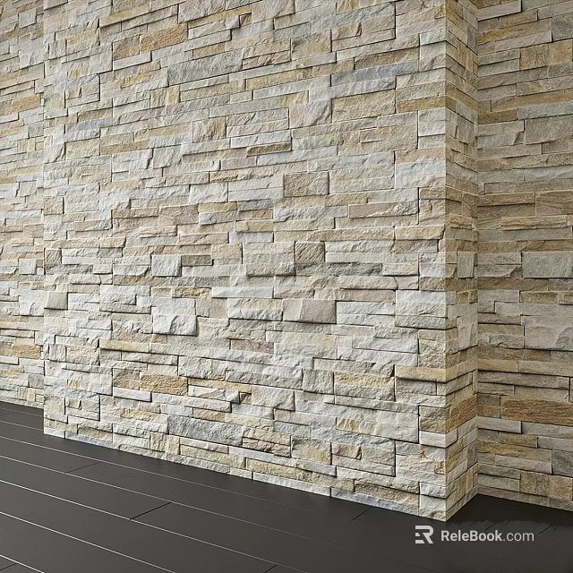 Stone Wall Components Featuring Natural Beige Brown Tones And Interlocking Patterns 3d model 