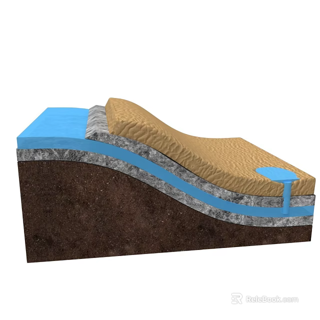 Terrain Cross Section Showing Layered Soil Rock And Water Body Structure 3d model 