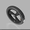 Black Rubber Tire with Tread Pattern and Metal Rim on Light Blue Background 3d model