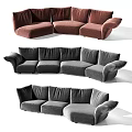 Stylish Modern Sectional Sofa Set With Gray Brown Upholstery And Ottoman Modules 3d model