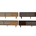 Modern Wooden TV Stand With Slatted Cabinet Doors And Drawer Storage Design