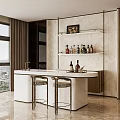 Modern Luxury Home Marble Bar Counter With Chic Bar Stools And Wall Mounted Wine Shelves