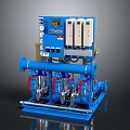 Blue Industrial Pump Unit With Control Panel Digital Display Pipes And Valves 3d model
