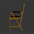 Traditional Carved Wooden Armchair With Black Leather Seat And Armrests And Crown Decoration