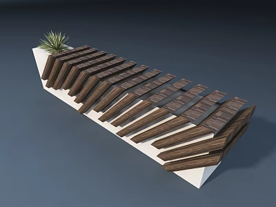 Outdoor Chair With Wooden Slats Design And White Base Featuring Small Plant 3d model