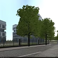 Modern High Rise Office Building With Glass Curtain Wall And Urban Surroundings
