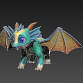 Cute Fantasy Flying Dragon with Teal Body Blue Horns and Orange Wings