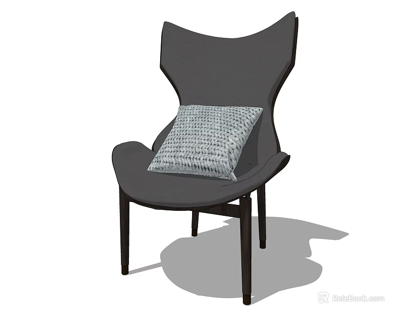 Modern Stylish Accent Chair With Wingback Design Checkered Cushion And Wooden Legs 3d model 