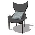 Modern Stylish Accent Chair With Wingback Design Checkered Cushion And Wooden Legs