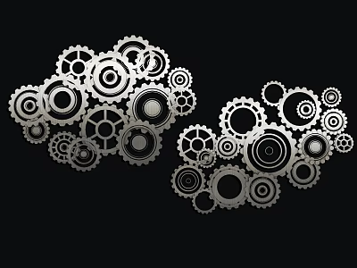 Metal Mechanical Gears And Parts Decorative Design On Black Background With Intricate Details 3d model