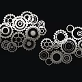 Metal Mechanical Gears And Parts Decorative Design On Black Background With Intricate Details