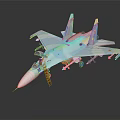 Detailed Military Weapon Fighter Jet Model Featuring Blue White Camouflage And Missiles