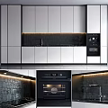 Modern Kitchen Interior With White Cabinets Black Tile Backsplash And Built In Oven 3d model
