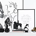 Minimalist Modern Decorative Ornament Set With Face Sculpture Horse Figurine Framed Artwork For Tabletop Decor