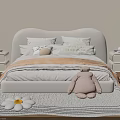 Cozy Double Bed with White Headboard Pillows Orange Blanket Nightstands and Black White Rug