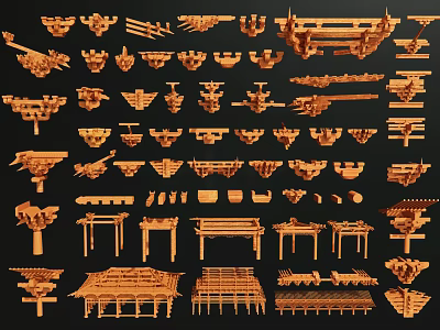 Ancient Architecture Traditional Wooden Brackets Beams And Roof Structures 3d model