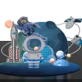 Cartoon Style Space Theme Photo Spot With Astronaut Rocket And Planets 3d model