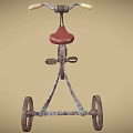 Vintage Tricycle with Rusted Metal Frame and Red Seat Three Wheels Design