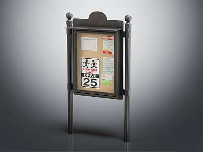 Public Facility Outdoor Notice Board With Metal Frame Information Display And Charts 3d model