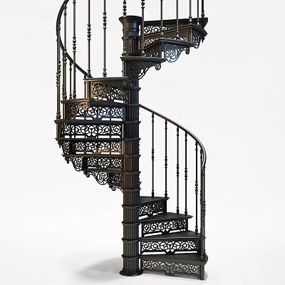 Elegant Intricate Metal Spiral Staircase with Decorative Railings and Ornate Steps 3d model