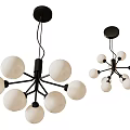 Modern Black Frame Chandeliers With White Spherical Bulbs In Different Sizes 3d model